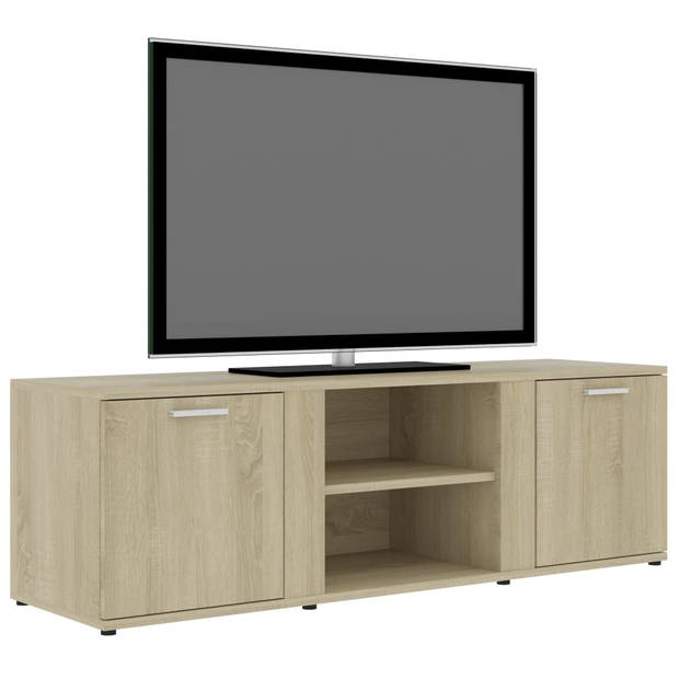 The Living Store TV-meubel Hout - 120x34x37 cm - Klassiek design - Sonoma Eiken - 2 deuren en 2 open vakken - Montage