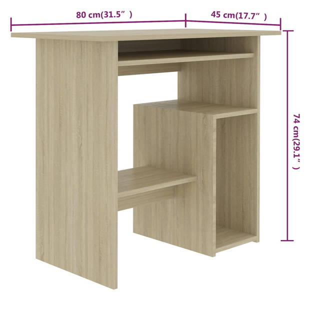 The Living Store Computerbureau - Sonoma eiken - 80 x 45 x 74 cm - stevig en praktisch