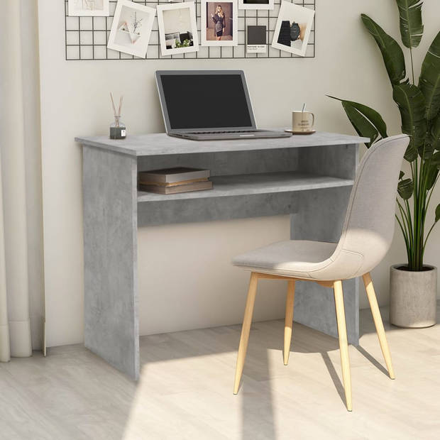 The Living Store Computerbureau - bewerkt hout - 90 x 50 x 74 cm - betongrijs