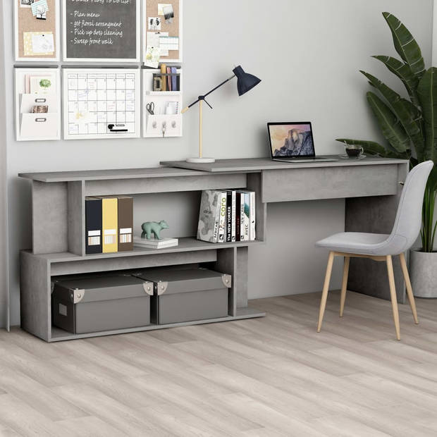 The Living Store Bureau Moderne draaibaar Betongrijs 200 x 50 x 76 cm Hoekbureau 120 x 120 x 76 cm Bewerkt hout