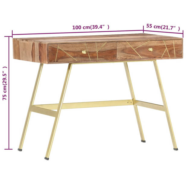 The Living Store Schrijftafel Industrieel - 100 x 55 x 75 cm - Massief sheeshamhout