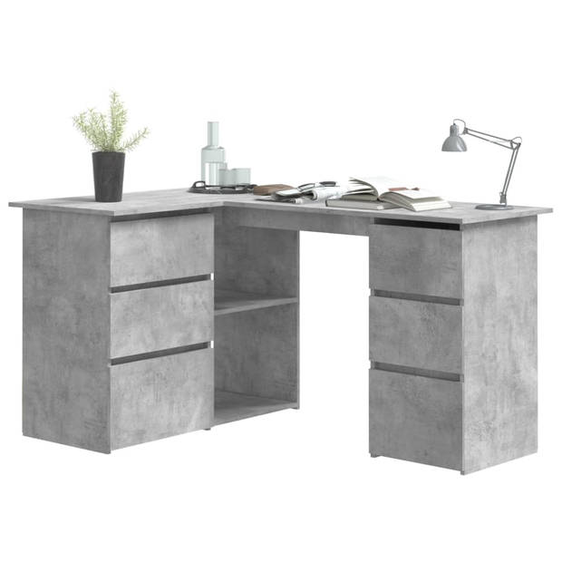 The Living Store Hoekbureau - Bewerkt hout - 145 x 100 x 76 cm - Betongrijs