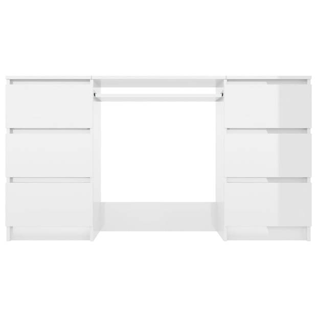 The Living Store Schrijftafel Bureau - 140 x 50 x 77 cm - Hoogglans Wit - 6 lades