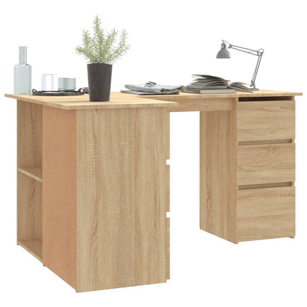 The Living Store Hoekbureau - Sonoma eiken - 145 x 100 x 76 cm - Met lades en schappen