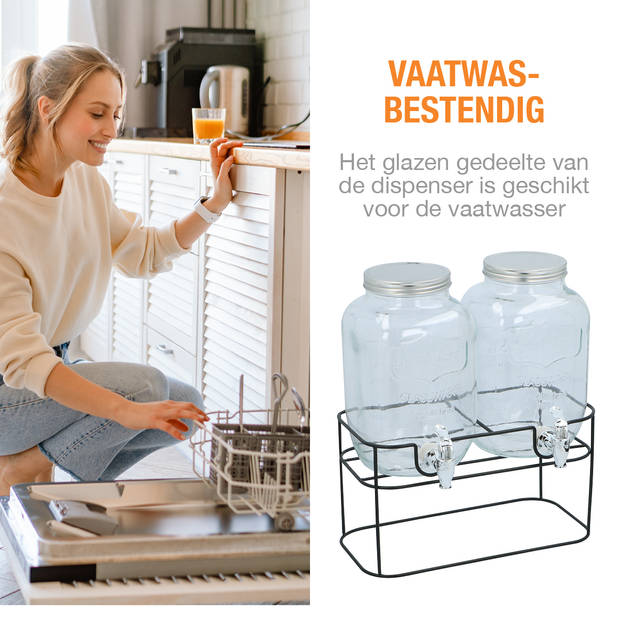 Cuisine Elegance Dubbele Drankdispenser - 2x 4 liter - Inclusief standaard - 33x17x32cm