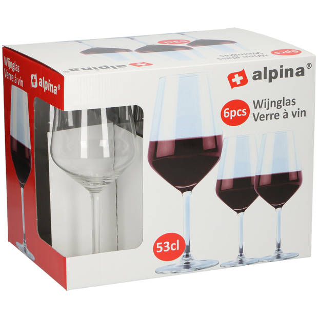 alpina Wijnglazen Rode Wijn - 6 Stuks Rode Wijnglazen - Wijnglas 53cl - Cadeau voor Vrouwen, Vriendin of Mama