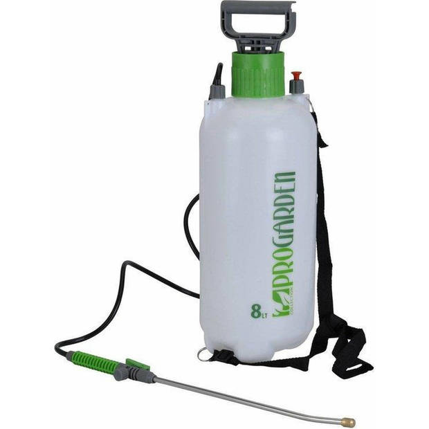 Pro Garden Drukspuit - 8 liter - met pomp - kunststof - wit/groen - plantenspuit/druksproeier - Plantenspuiten