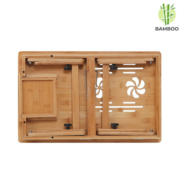 Laptoptafel voor op bed van bamboe hout Hoogte verstelbaar