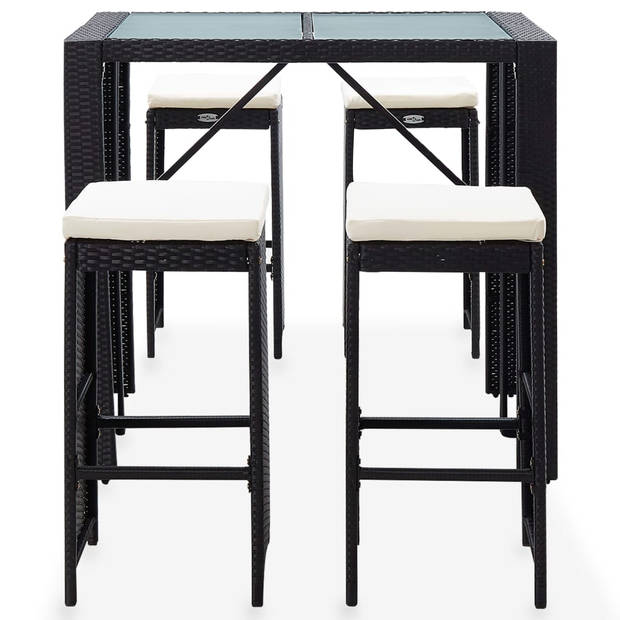 The Living Store poly rattan barset - zwart - 120 x 80 x 110 cm - waterbestendig PE-rattan - stalen frame -
