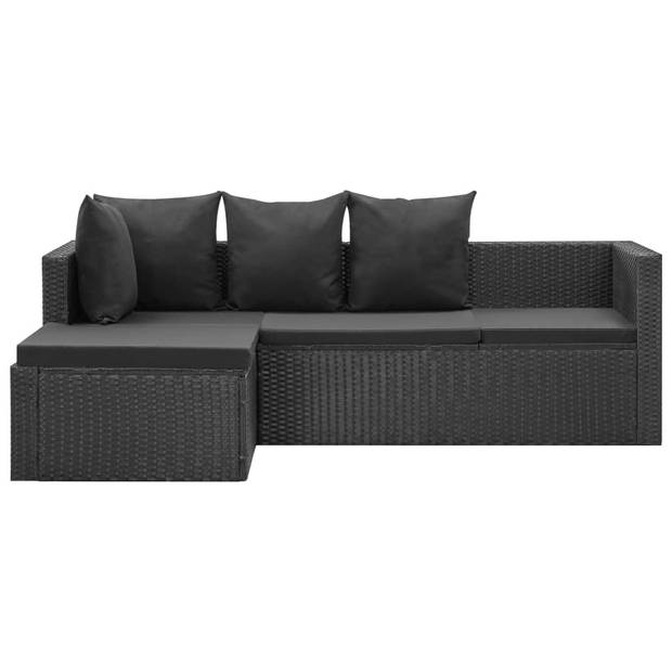 vidaXL 4-delige Loungeset met kussens poly rattan zwart