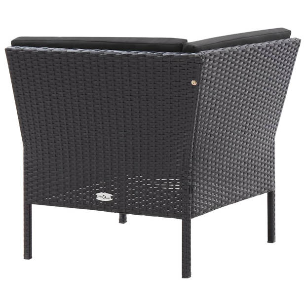 vidaXL 3-delige Loungeset met kussens poly rattan zwart