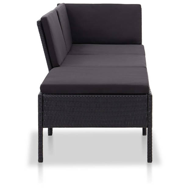 vidaXL 3-delige Loungeset met kussens poly rattan zwart