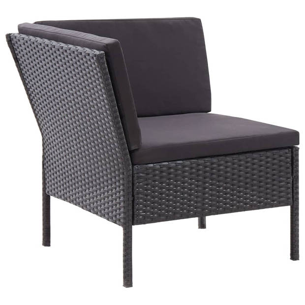 vidaXL 3-delige Loungeset met kussens poly rattan zwart