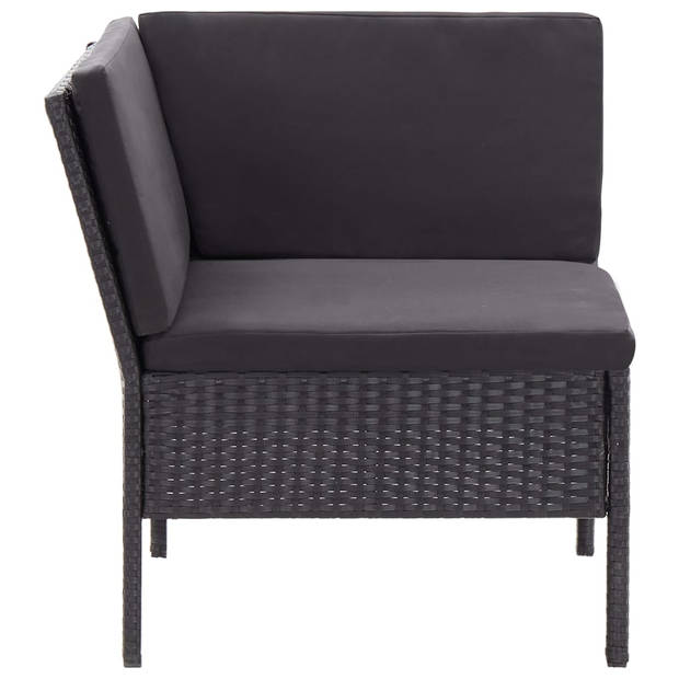 vidaXL 3-delige Loungeset met kussens poly rattan zwart