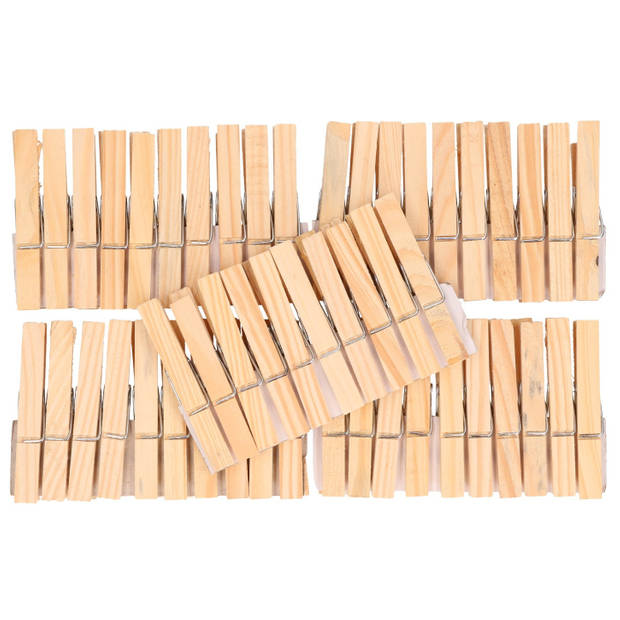Wasknijpersmandje met haak - beige - en 100x houten wasknijpers 7 cm - Knijpers