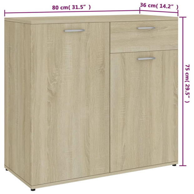 vidaXL Dressoir 80x36x75 cm bewerkt hout sonoma eikenkleurig