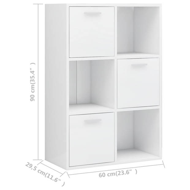 The Living Store Kast - Hoogglans wit - 60 x 29.5 x 90 cm - 6 vakken - 3 open kubussen en 3 kubussen met deuren