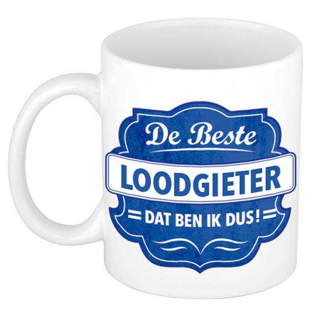 De beste loodgieter cadeau mok / beker wit met blauw embleem 300 ml - feest mokken