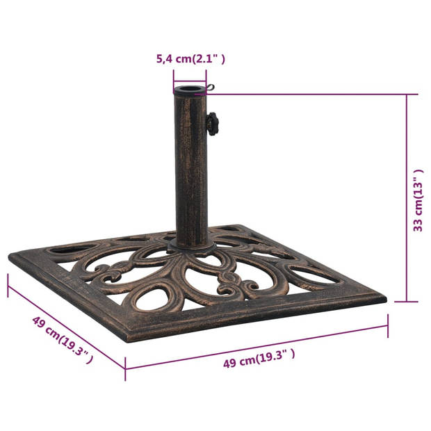 The Living Store Parasolhouder - Gietijzer - Brons - 49 x 49 x 33 cm - Adapter voor 35/38/48 mm stangen