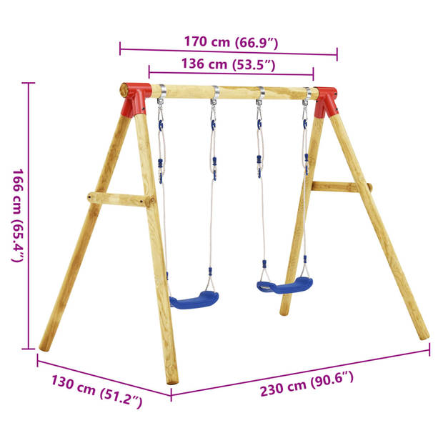 vidaXL Schommelset 230x130x166 cm grenenhout