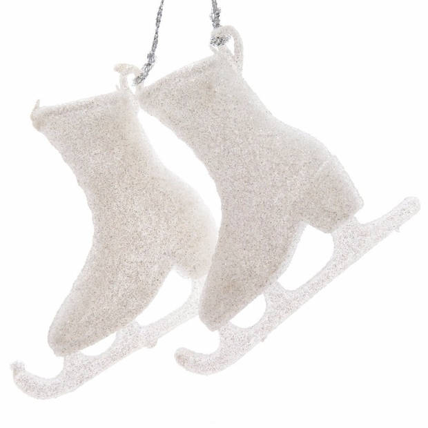 Kerstboomdecoratie hanger schaatsen 2 stuks wit - Kersthangers