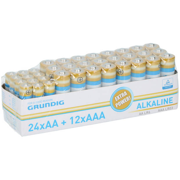 36x voordeelset batterijen AA en AAA alkaline - Minipenlites AAA batterijen