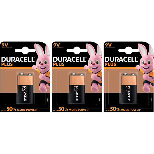 Set van 3x Duracell V9 Plus batterijen alkaline LR61 9 V - batterij 9v blok