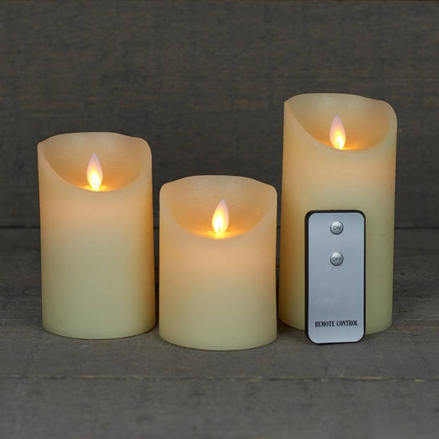 Kaarsen set 3 ivoor LED stompkaarsen met afstandsbediening - LED kaarsen