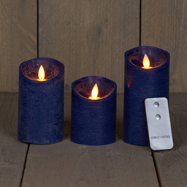 3x Donkerblauwe LED kaarsen op batterijen inclusief afstandsbediening - LED kaarsen