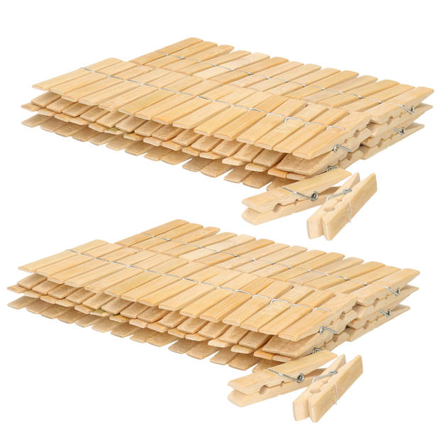 120x stuks stevige wasknijpers van bamboe hout 7 cm - Knijpers