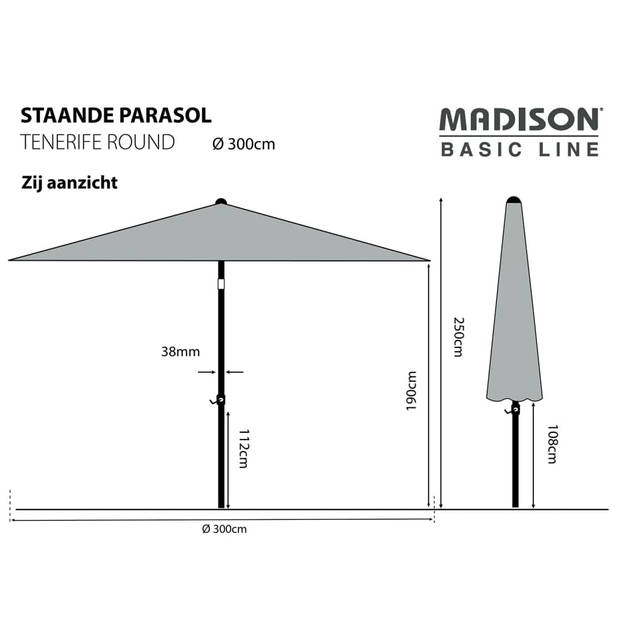 Madison Parasol Tenerife rond 300 cm appeltjesgroen