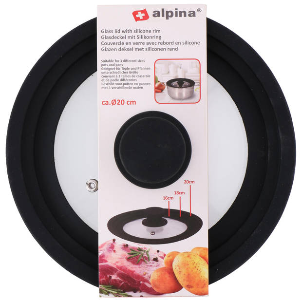 alpina Pannendeksel - Met Siliconen Rand - 16/ 18/ 20 CM - Glas