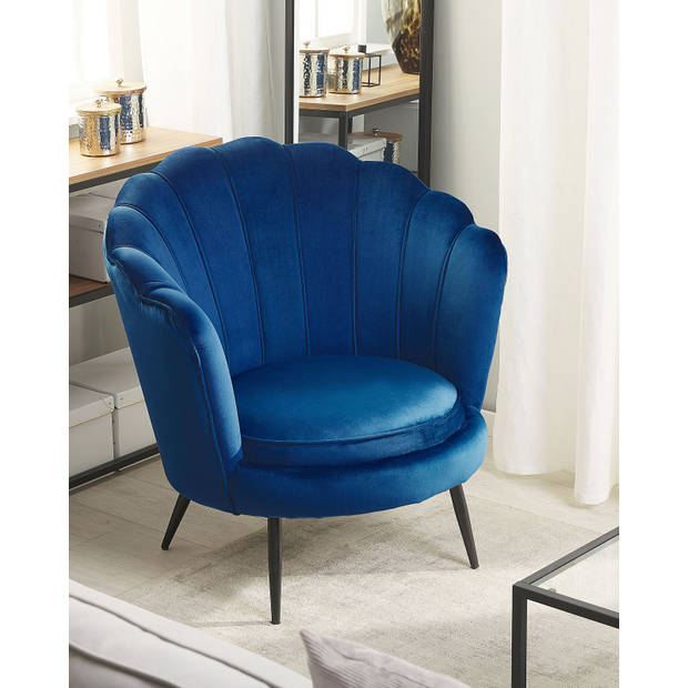 Beliani LOVIKKA - Fauteuil-Blauw-Fluweel