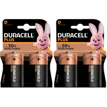 4x Duracell D Plus batterijen alkaline LR20 MN1300 1.5 V - Batterijen