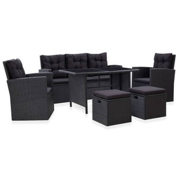 vidaXL 6-delige Loungeset met kussens poly rattan zwart