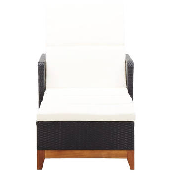 The Living Store Ligbed Zwarte Poly Rattan - 200 x 70 x (30-90) cm - Verstelbare Rugleuning - Acaciahouten Basis