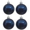 Decoris kerstballen - 4x st - donkerblauw - D10 cm - glas - glans - Kerstbal