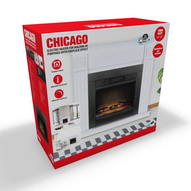 Classic Fire Elektrische Sfeerhaard Chicago - Kachel 1800W - Haard met Schouw - LED Vlammen - Zwart