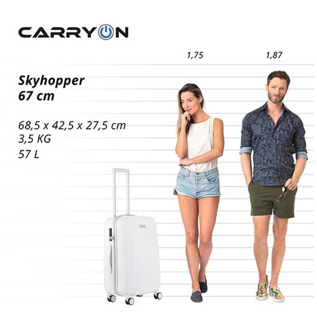 CarryOn Skyhopper Middenmaat Reiskoffer 68 cm en TSA-slot - 57 Ltr Wit