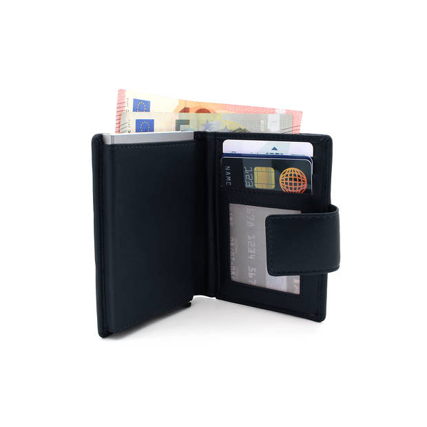 Figuretta leren RFID uitschuifbare creditcardhouder - Portemonnee - Anti skim pasjeshouder - Nappa Blauw