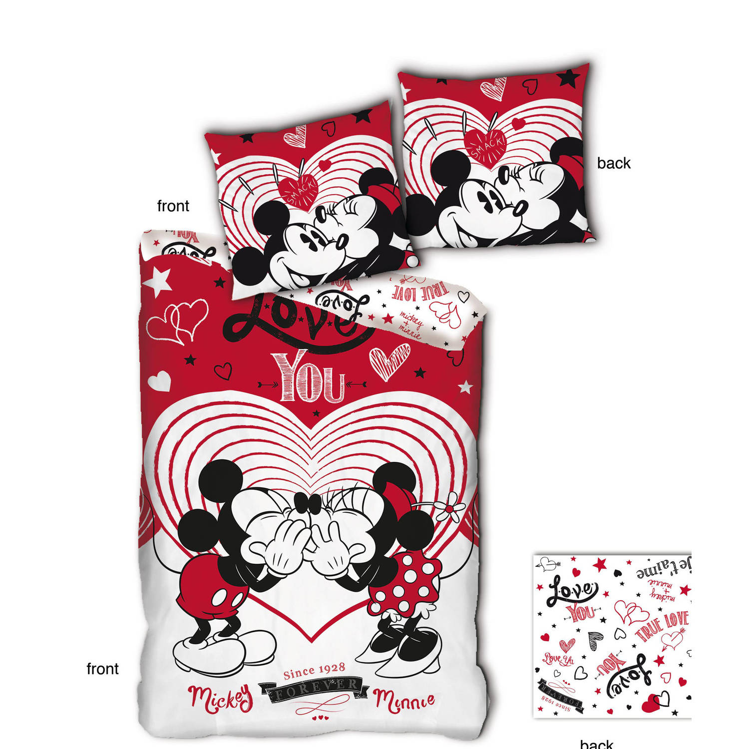 Disney Minnie Mouse Dekbedovertrek Love You - Eenpersoons - 140 X 200 Cm - Rood