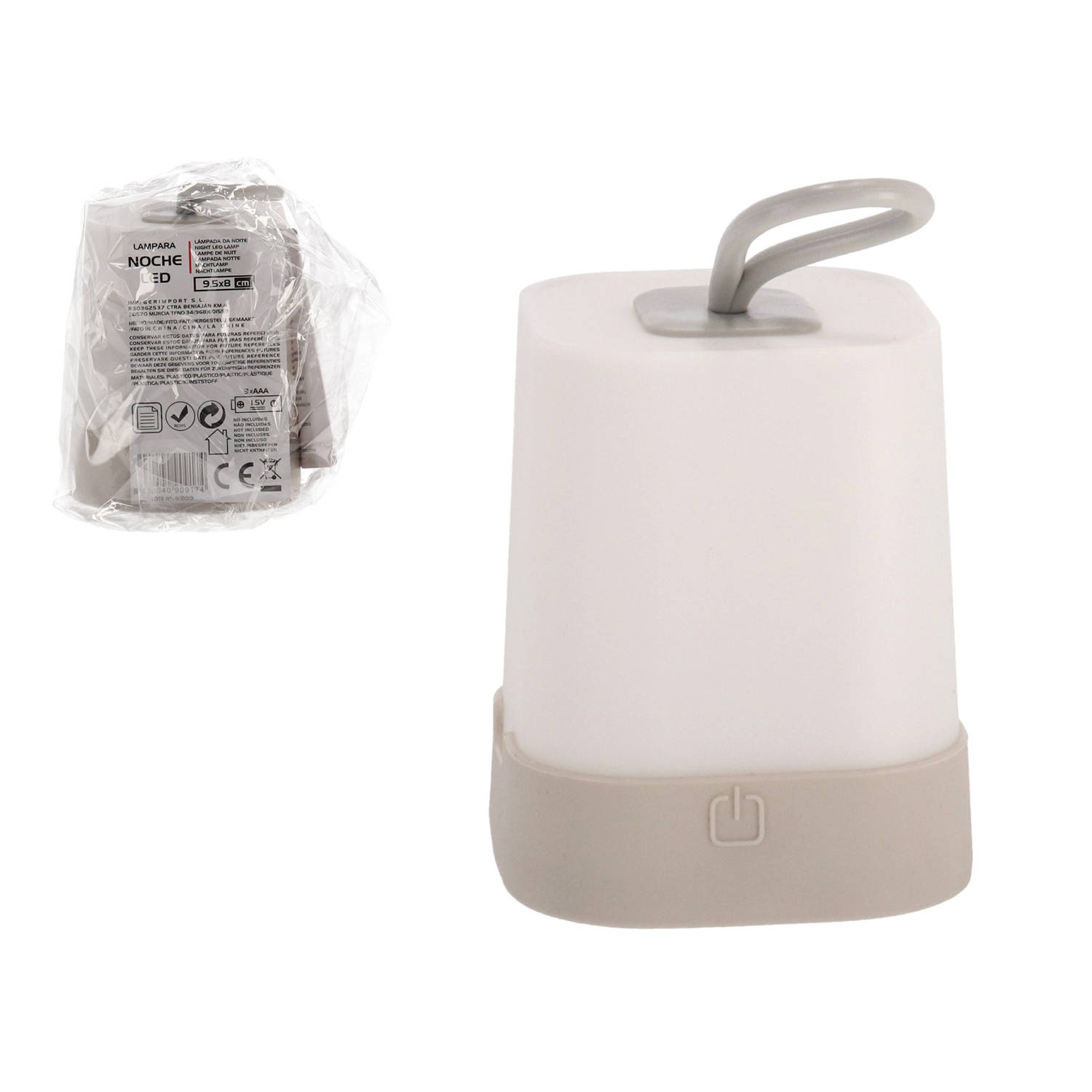 Gerimport - Handige Tafellamp/nachtlamp - Camping Lamp - Led - 9,5x8cm - Wit/bruin