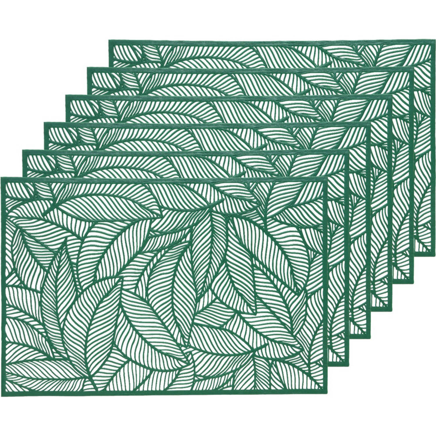 6x Placemat/onderzetter groen 30 x 45 cm bladeren motief - Placemats