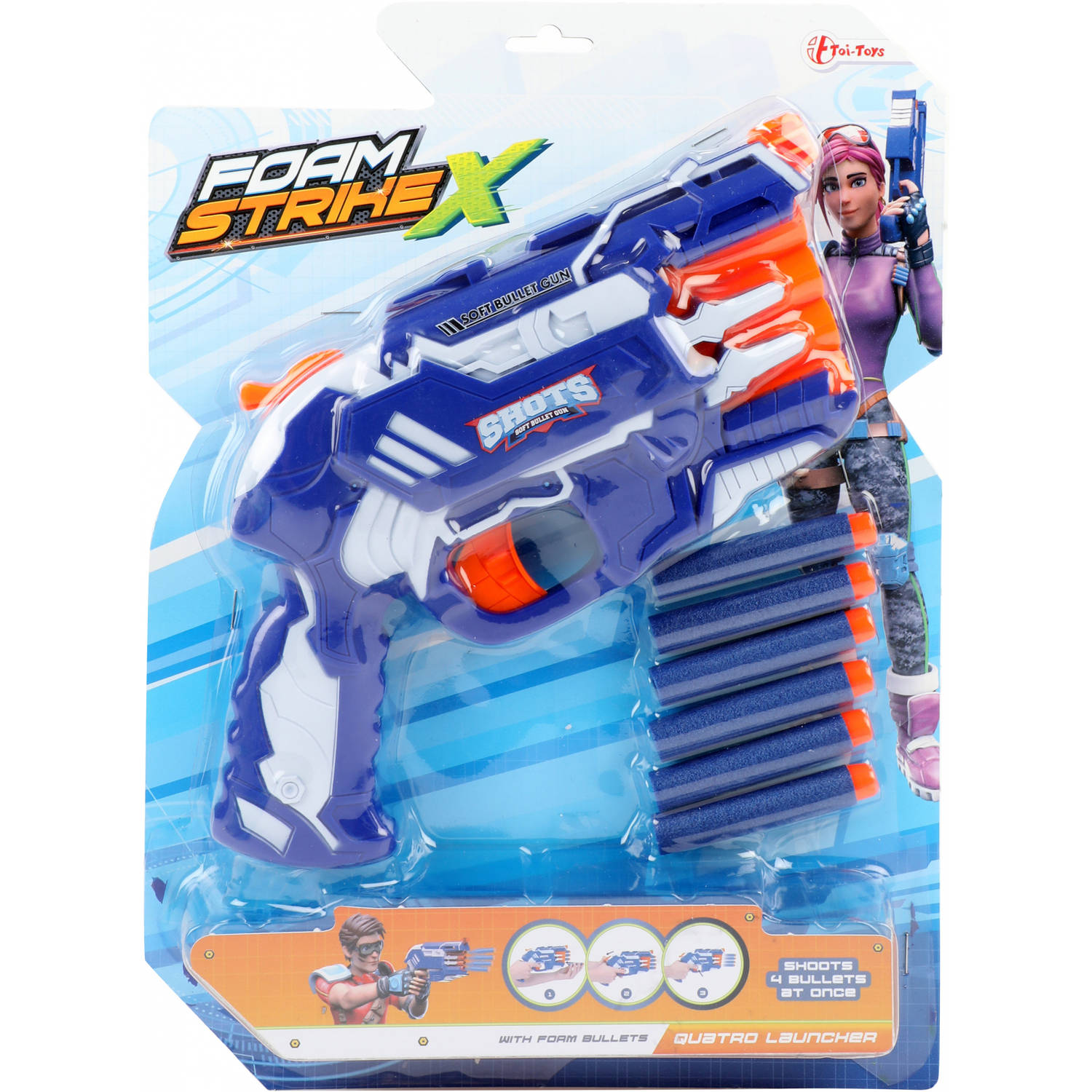 Toi-Toys foam-pistool Foam Strike X junior blauw 7-delig
