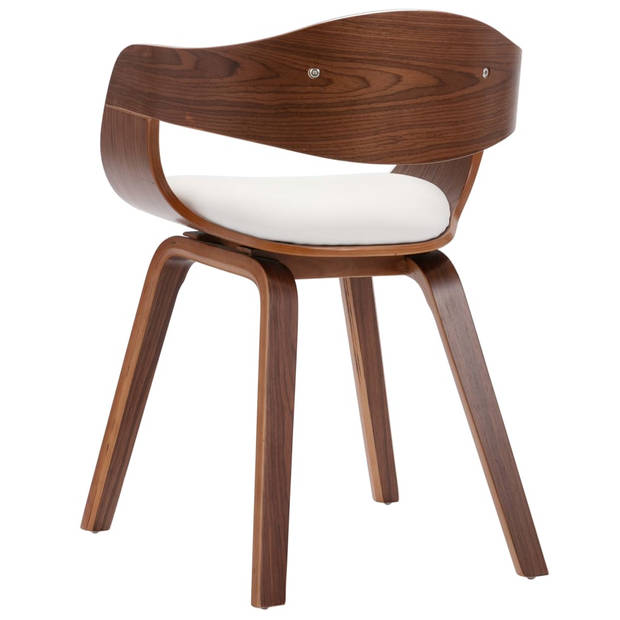 The Living Store Eetstoelen - Eetkamerstoel - Wit - Kunstleer - Gebogen hout - 49x51.5x71.5cm