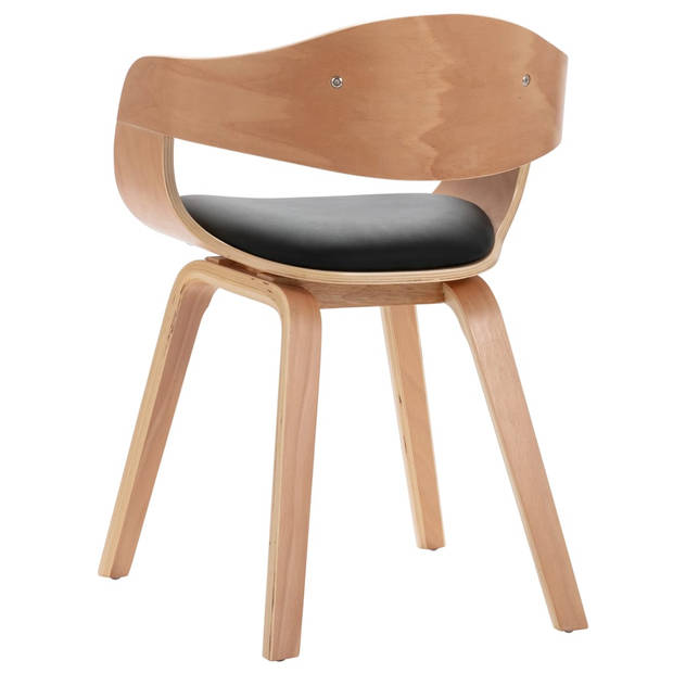 The Living Store Eetkamerstoelen - Set van 4 - Kunstleer - Gebogen hout - Ergonomisch ontwerp - Zwart - 49x51.5x71.5cm