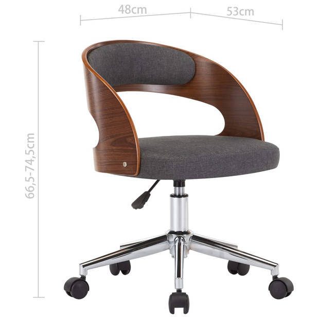 The Living Store Kantoorstoel draaibaar gebogen hout en stof grijs - Bureaustoel