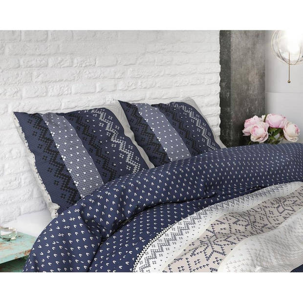 Dekbedovertrek - Elisabeth Navy - Scandinavische - Met knoopsluiting, incl. kussenslopen - Blauw