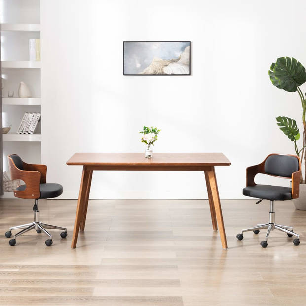 The Living Store Bureaustoel - Zwart Kunstleer - Houten Frame - Verstelbaar - 47.5 x 53 x (68-76) cm - Eenvoudig te
