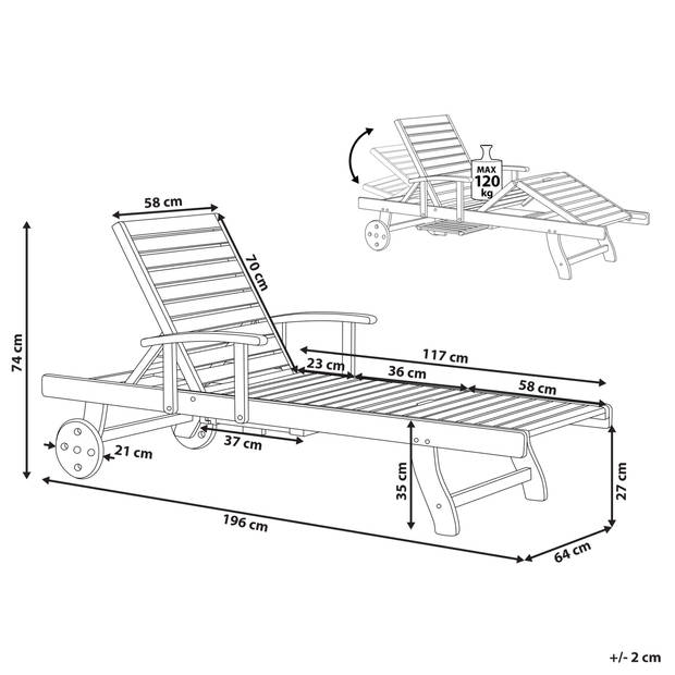 Beliani TOSCANA - Tuinligstoel-Donkere houtkleur-Acaciahout